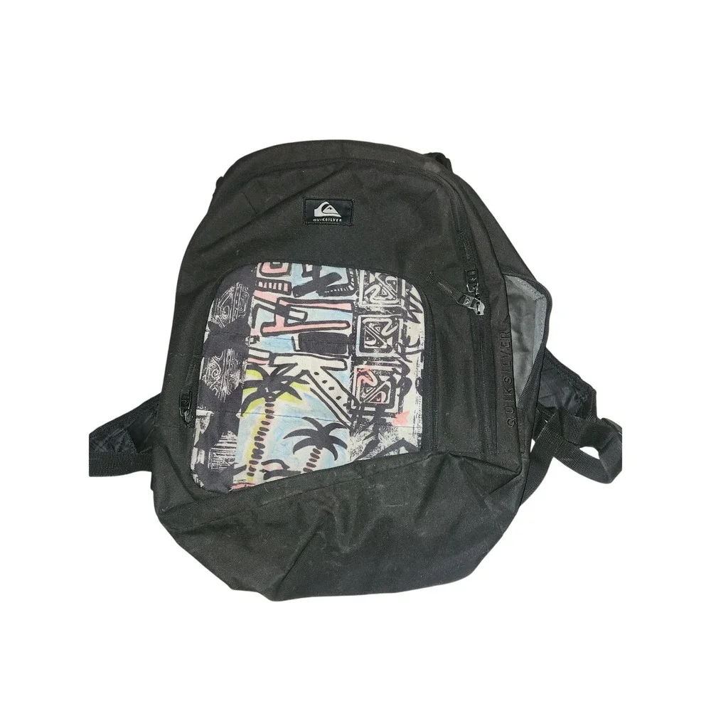 Quiksilver Black Tropical Graphic Print Backpack Surf Skate School Bag